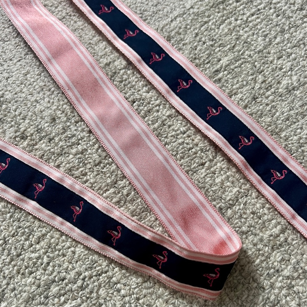 Navy Blue and Pink Flamingo Reversible Ribbon Belt - Picture 2 of 6